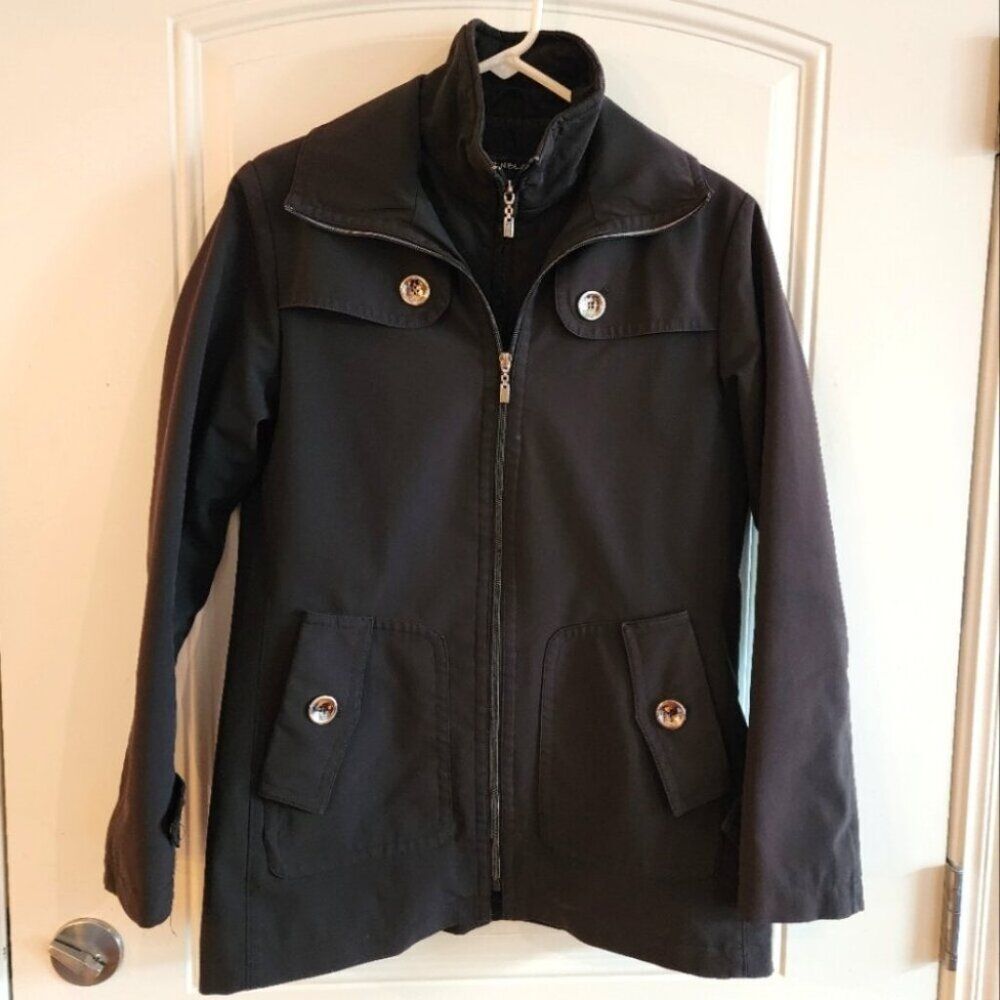 Kristen Blake Microfiber Full Double Zip Layered Jacket Size Small Black Y2K